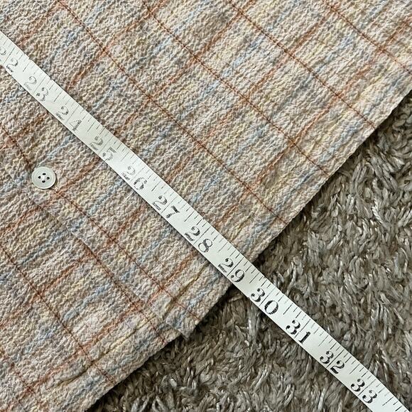 Men's Casual Button Down Shirt - Seersucker Beige Plaid - Picture 6 of 6